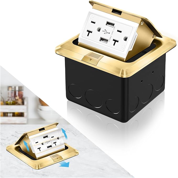 Vagueior Pop Up Floor Electrical Outlet Stainless Steel Box Kit, 5V/4.8A USB