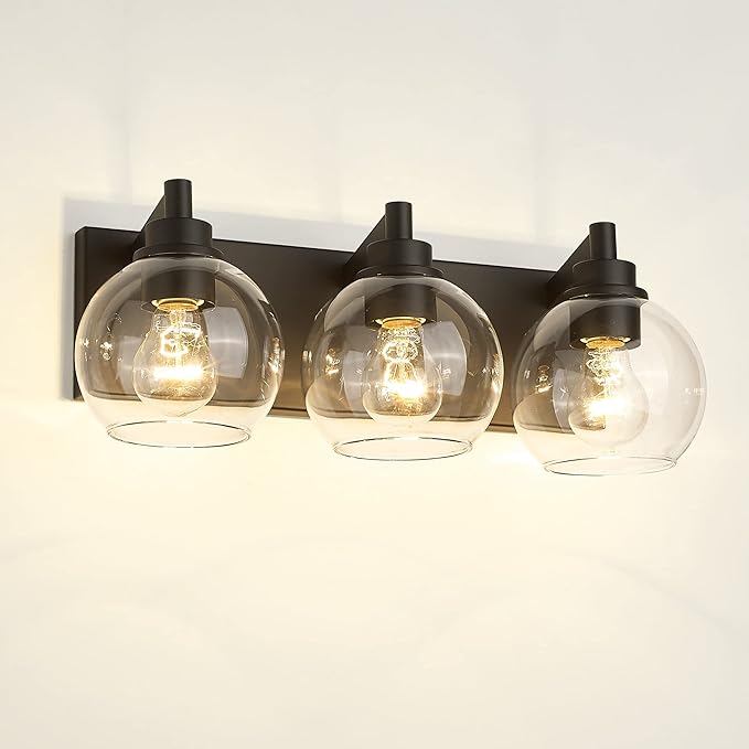 METWET Bathroom Light Fixtures, 3-Light Matte Black Vanity Light, Modern Wall