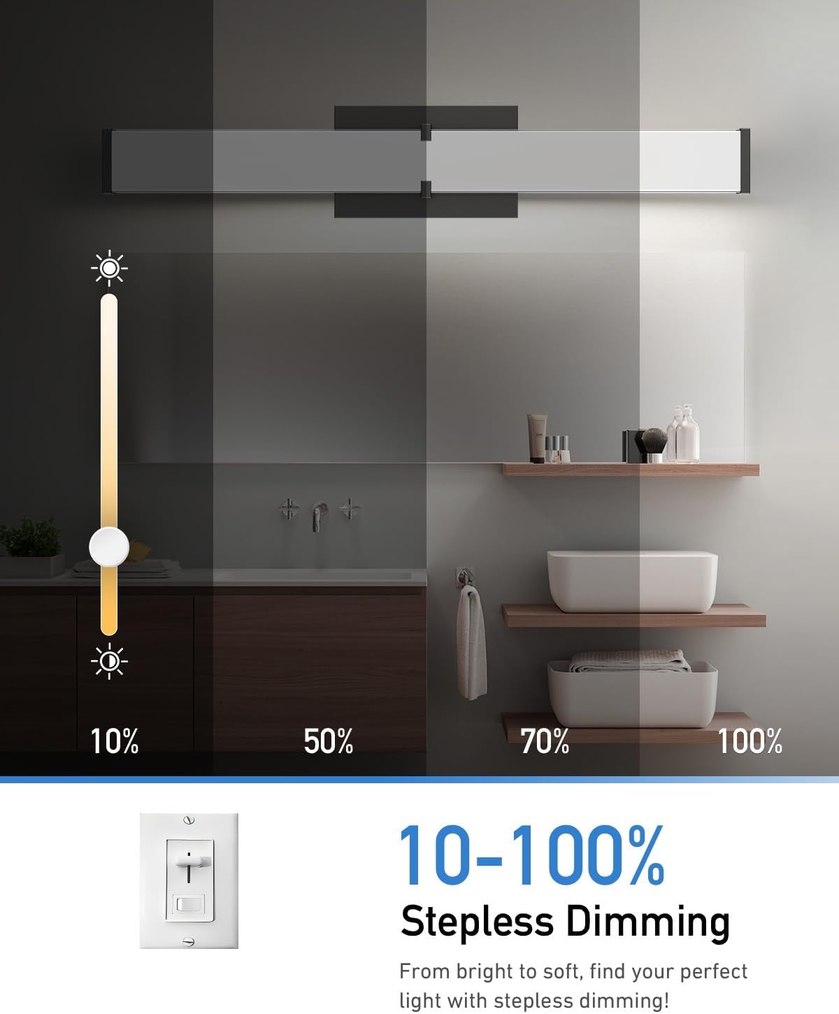 Modern 24IN Black Bathroom Vanity Light, 25W 2500 Lumen Dimmable, 5CCT, ETL C...
