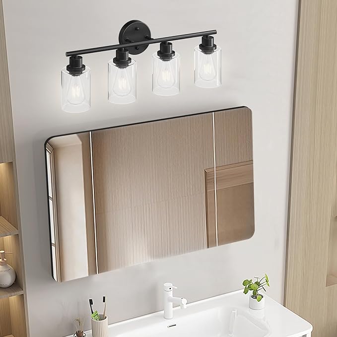 Guliaofo 4-Light Black Bathroom Light Fixtures, E26 Modern Vanity Lights