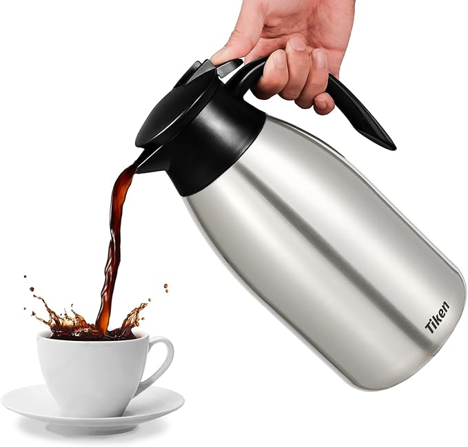 Tiken 85 Oz Thermal Coffee Carafe, Stainless Steel Insulated Vacuum Coffee