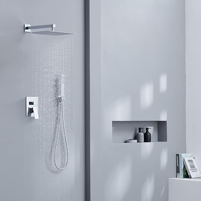 Iriber Chrome Shower System 10 Inch High Pressure Rainfall Shower Head and
