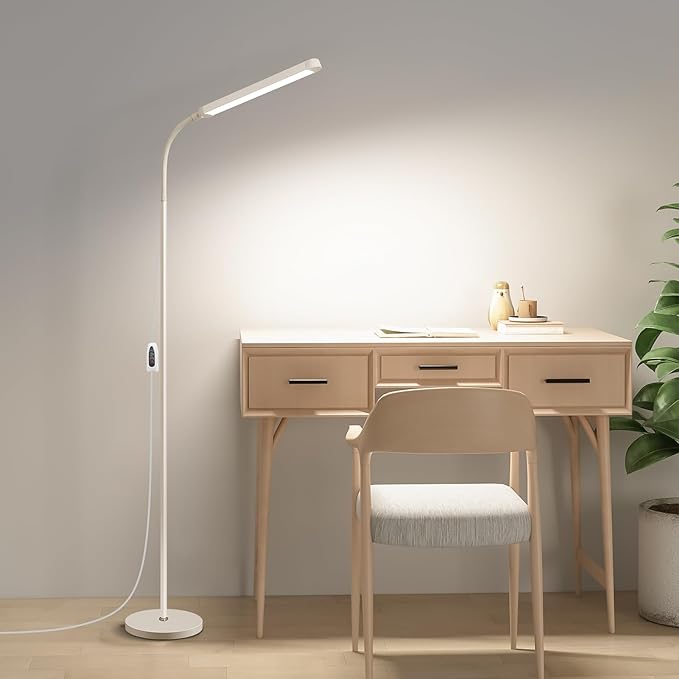 White LED Reading Floor Lamp, Bright 12W Dimmable Standing Light, Adjustable
