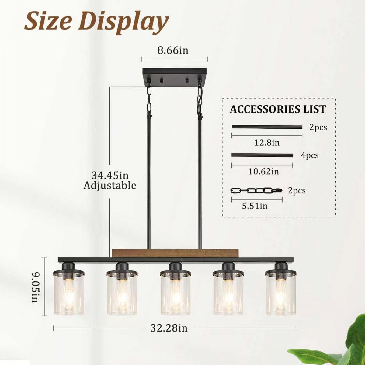 5-Light 32.3in Black Chandelier for Dining Room