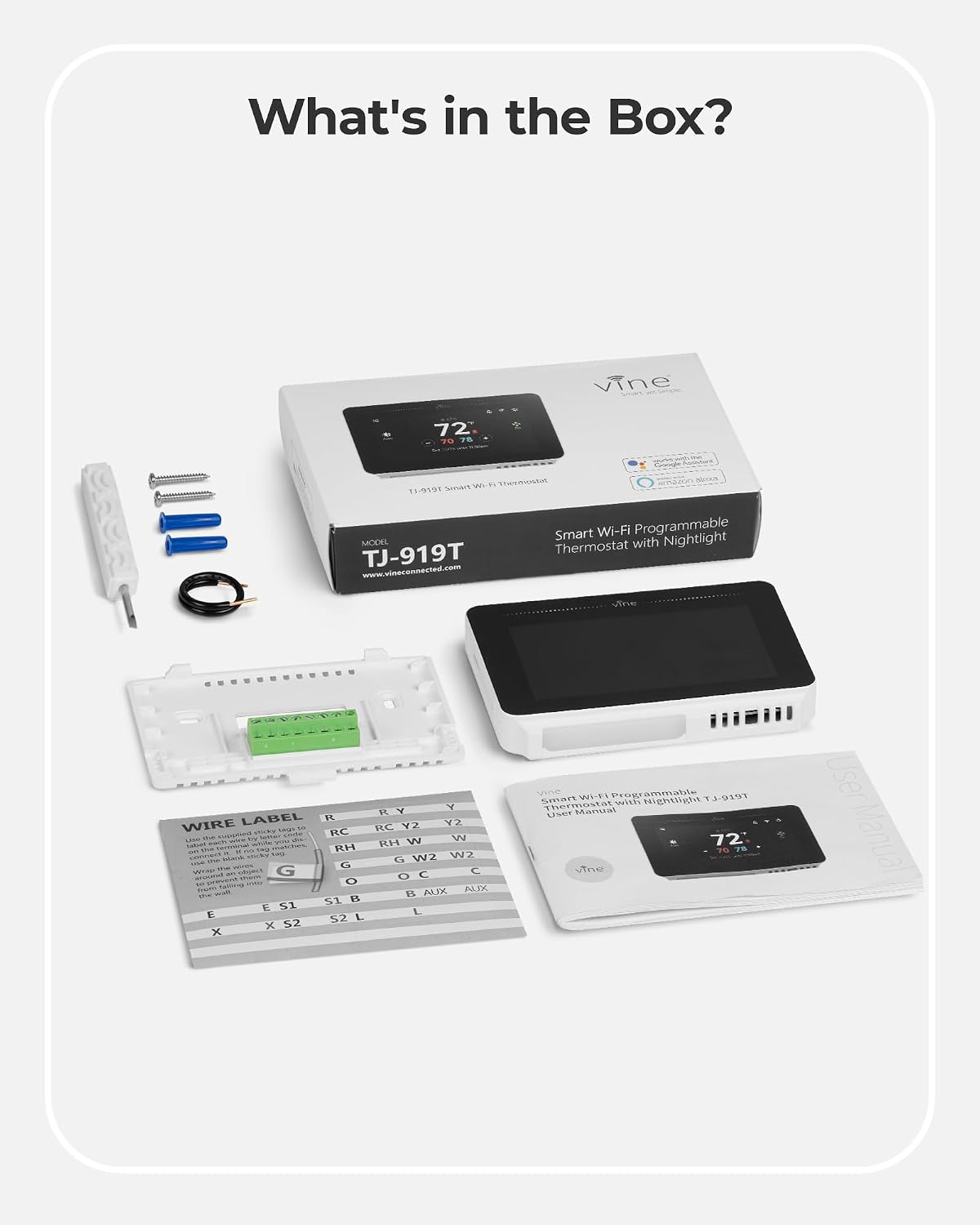 Vine Smart Thermostat for House with Nightlight, 4.3 Inches WiFi Thermostats ...