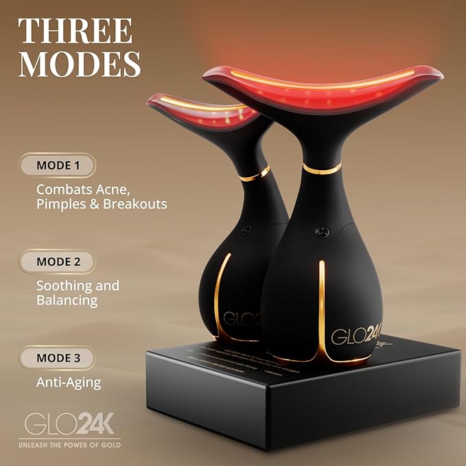GLO24K Red Light Beauty Device for Face & Neck – 2-Pack, 3-in-1 Facial an...