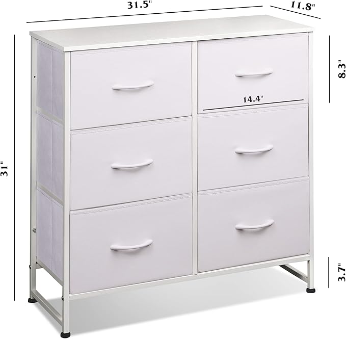 WLIVE White Dresser for Bedroom, 6 Drawer Double Dresser, Fabric Storage Tower