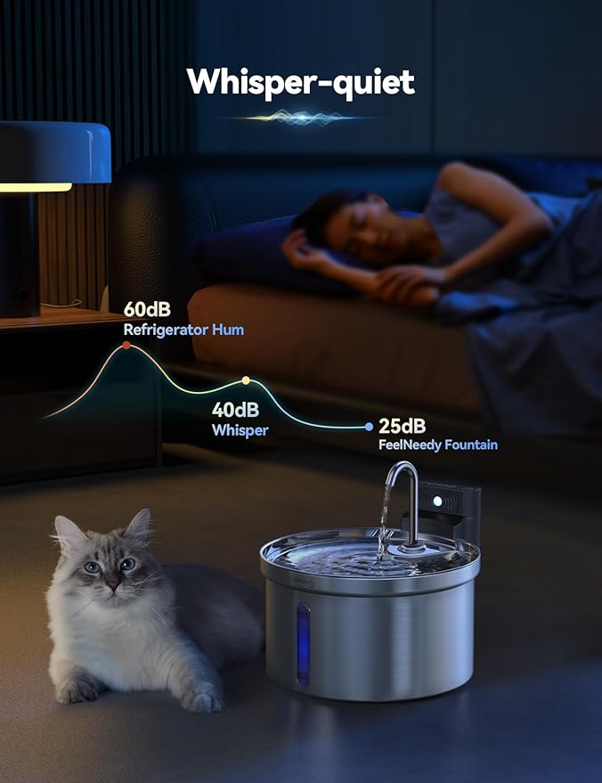 Wireless Cat Water Fountain FEELNEEDY Stainless Steel Automatic Pet Water