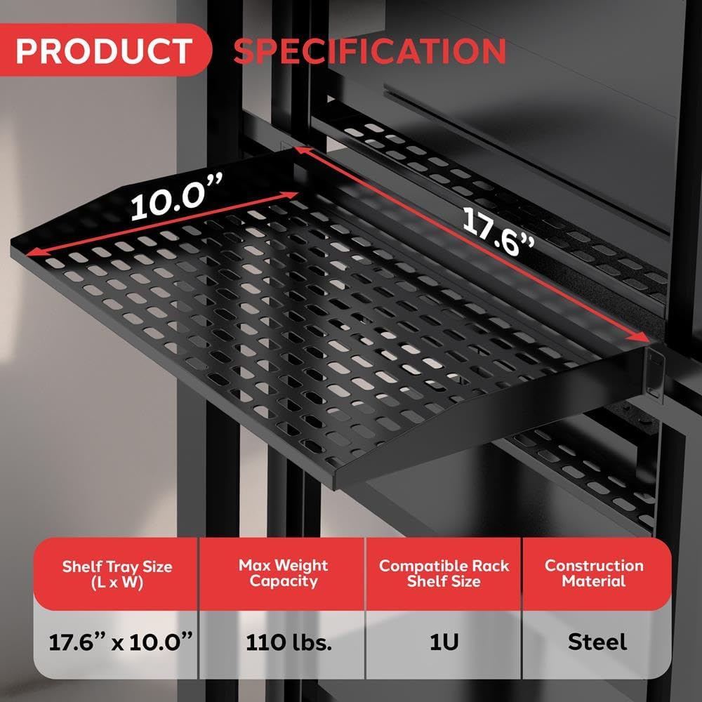 Pyle 2-Pc 1U Server Rack Shelf, Vented Shelves for Good Air Circulation, Cant...