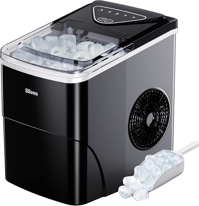 Silonn Ice Maker Countertop, 9 Cubes Ready in 6 Mins, 26lbs in 24Hrs,