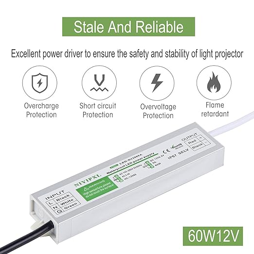 (Pack of 6) LED Driver 60 Watts Waterproof IP67 Power Supply Transformer