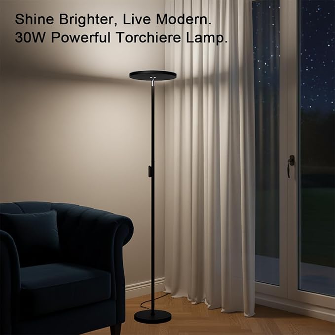 JOOFO Floor Lamp, 30W/2400LM Sky LED Modern Torchiere 3 Color Temperatures