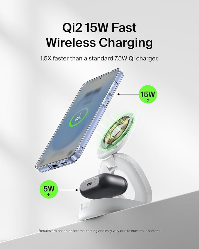 Belkin MagSafe Charger Compatible, 2-in-1 Qi2 Wireless Charging Station 15W