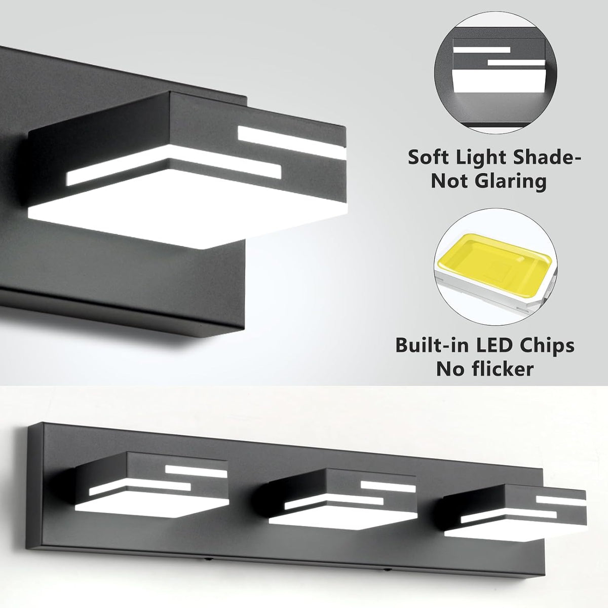 LED Modern Bathroom Vanity Light Fixtures, Dimmable Matte Black Vanity Lights...