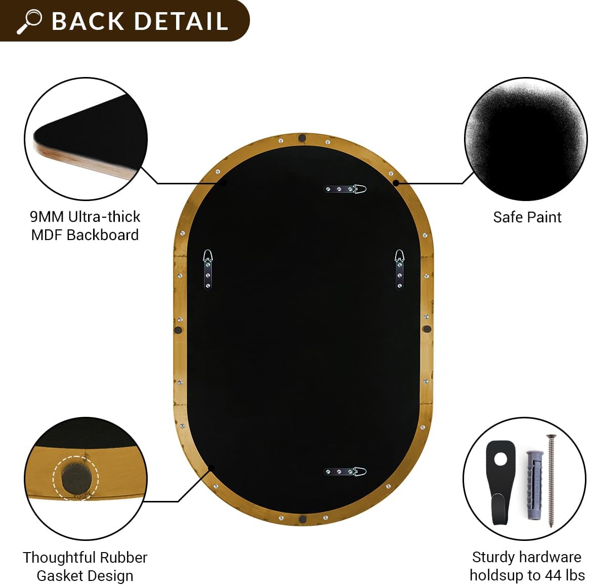 Oval Bathroom Mirror, 24x32’’ Gold Oval Mirror Pill-Shaped Design in Stainles...