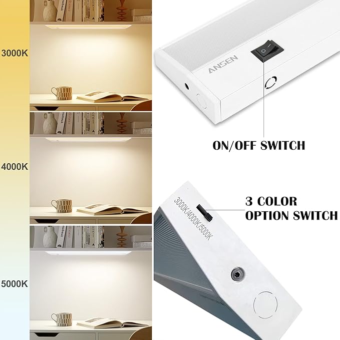 Ansen 4Packs of Under Cabinet Lighting Hardwired, 24IN 18W 1237LM, Dimmable Led