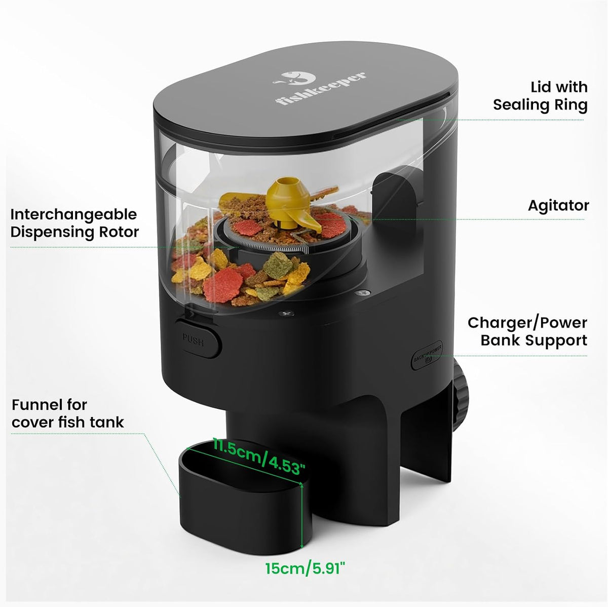 fishkeeper Automatic Fish Feeder for Aquarium Flakes, WiFi (2.4G/5.0G)