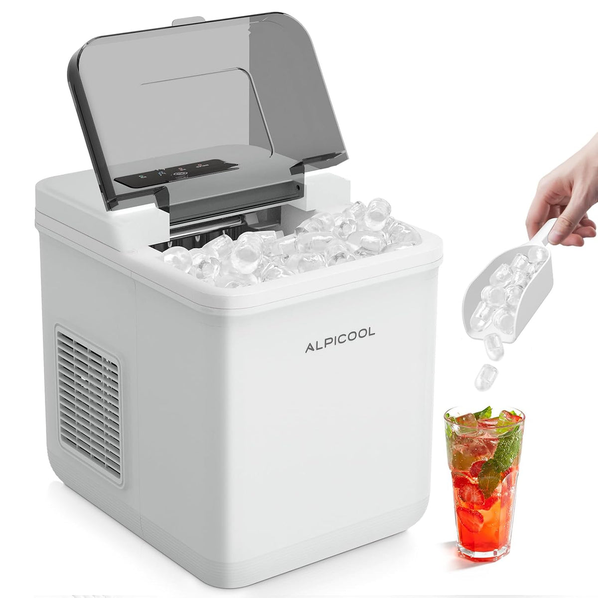 Alpicool Countertop Bullet Ice Maker, Ice Machine 9 Cubes in 8 Mins, Portable