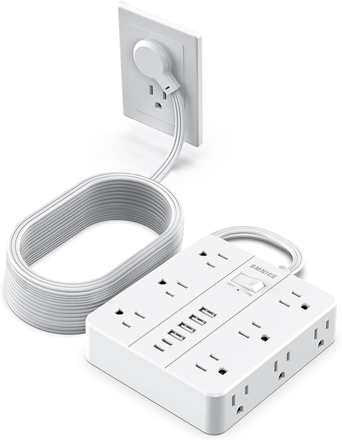 Power Strip Surge Protector 20ft Extension Cord, SMNICE Flat Plug