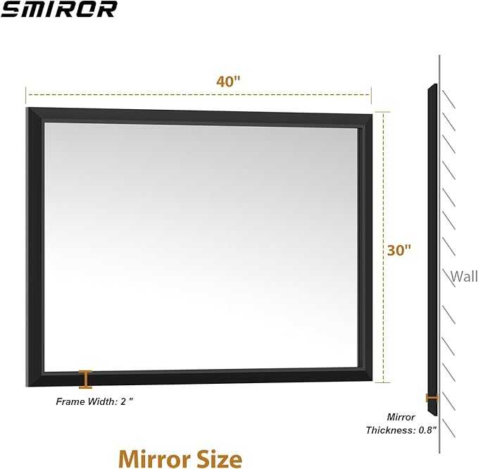 SMIROR Matte Black Bathroom Mirror