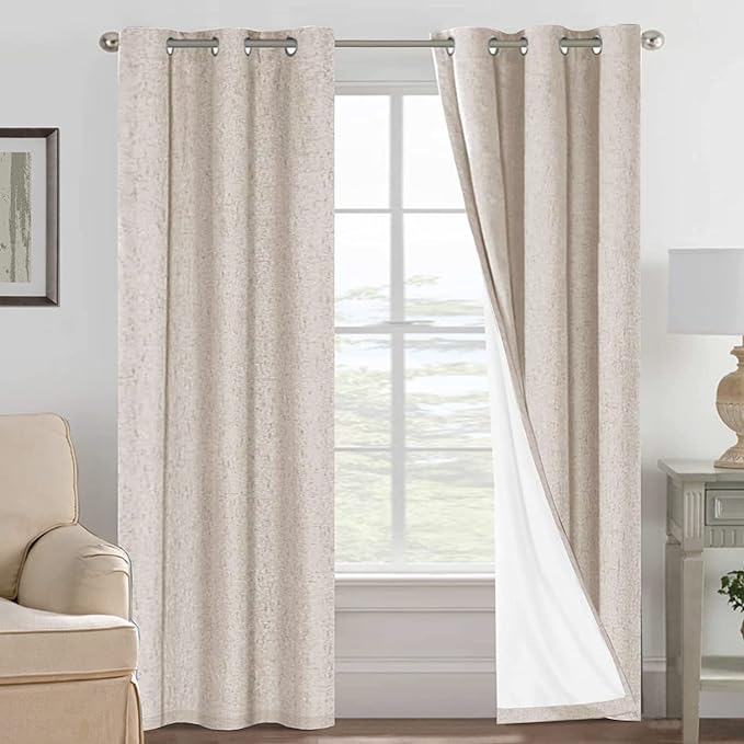 H.VERSAILTEX Blackout Linen Curtains, 100% Blackout Drapes Textured Blackout