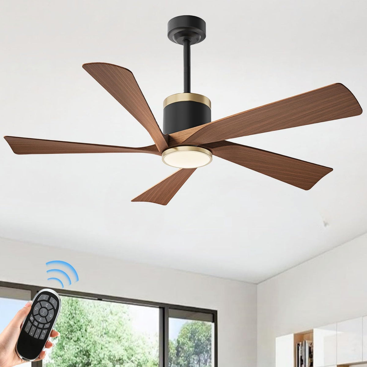 TXCSLY 52" Modern Walnut Ceiling Fan with Light & Remote, Indoor/Out...