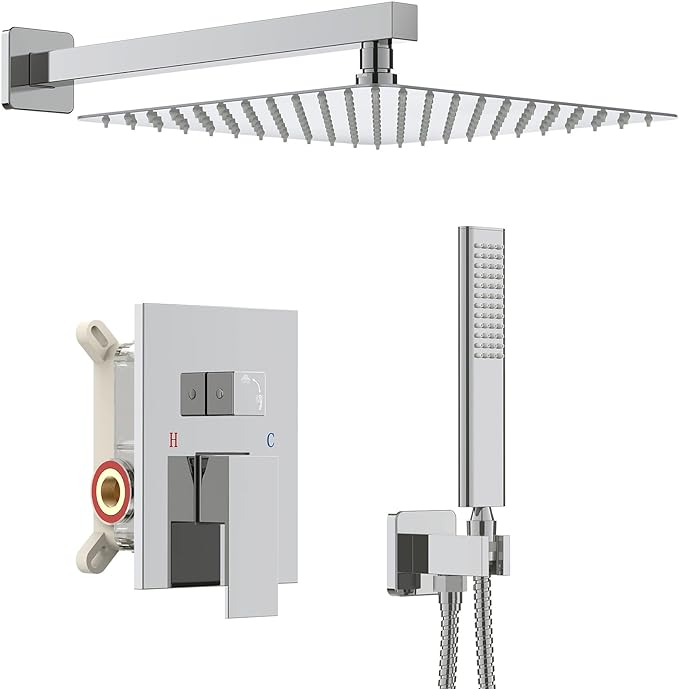 Iriber Chrome Shower System 10 Inch High Pressure Rainfall Shower Head and