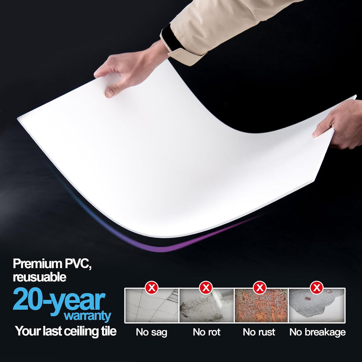 Art3d 10-Pack Smooth Drop Ceiling Tiles, No Sag and Breakage, White