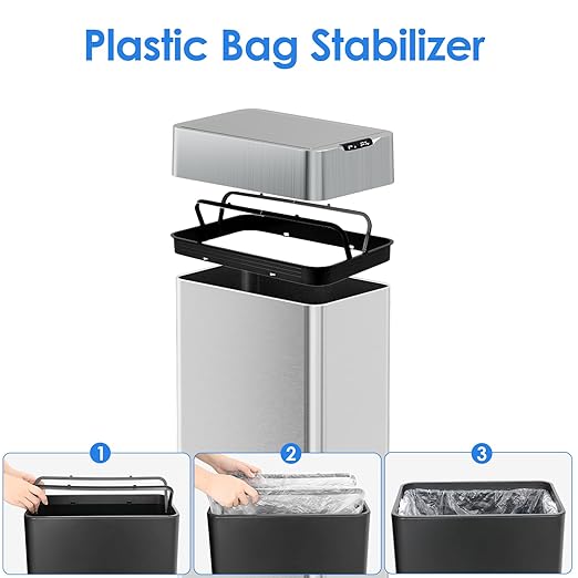 TLSUNNY 18.5 Gallon Automatic Trash Can, Stainless Steel Motion Sensor Garbage
