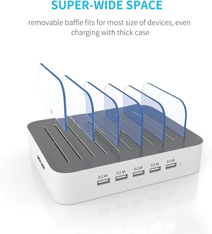 MSTJRY Charging Station for Multiple Devices : 5 Port Multi USB-A Charger