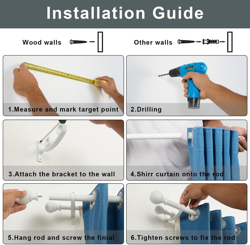 Matte White Double Curtain Rod 48 to 84 Inch - Decorative Window Rod With Rou...