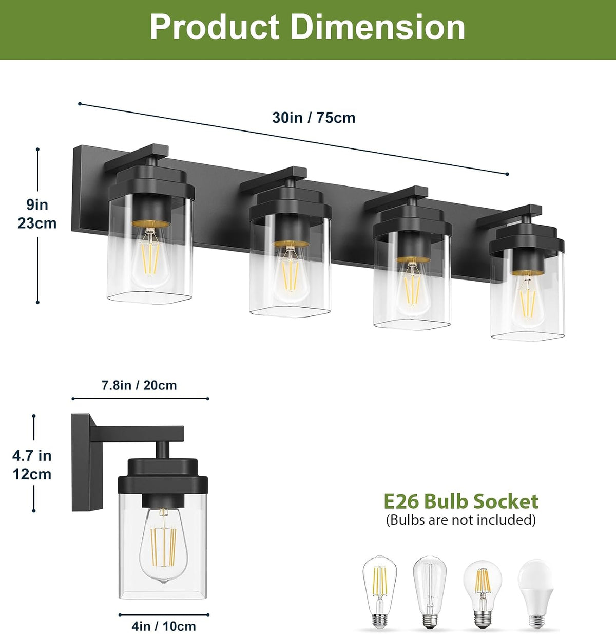 Black Bathroom Light Fixtures, 4 Lights Bathroom Lighting Fixtures Over Mirro...