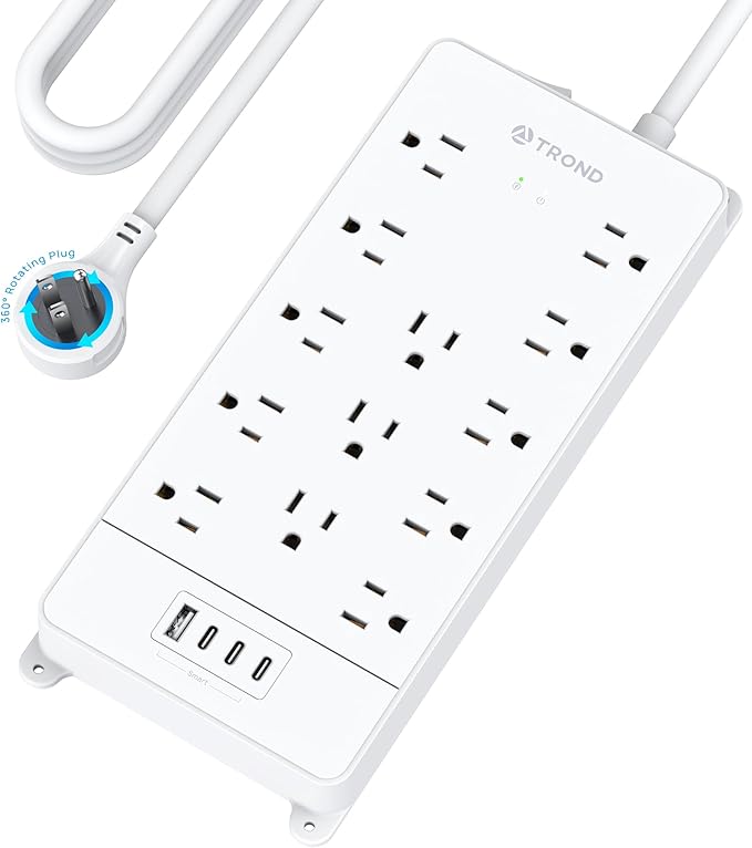 TROND 360° Rotating Flat Plug, Surge Protector Power Strip, 13AC Widely Spaced