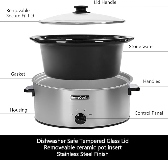 HOMECOOKIN 7 Quart Slow Cooker Oval Manual Pot Food Warmer