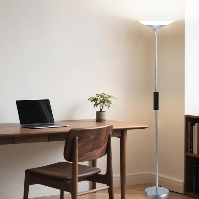 SIBRILLE Silver Torchiere Floor Lamp - 30W Dimmable LED Standing Lamp