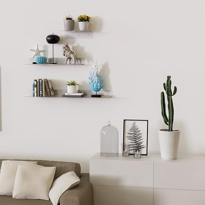 Acrylic Wall Shelves 36 24 12 Inches, Wall Mounted Display Shelves