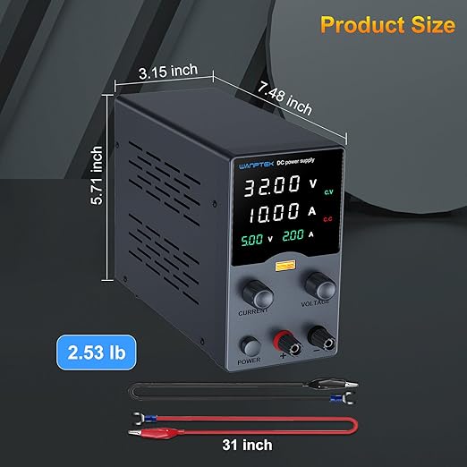 Wanptek DC Power Supply Variable 30V 10A, Bench Power Supplies
