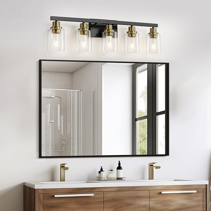 DIKAIDA 5-Light Black and Gold Bathroom Vanity Light, Bathroom Light Fixtures
