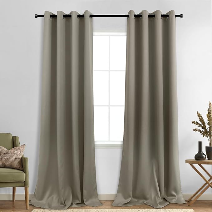 KOUFALL Taupe Grommet Insulated Thermal Room Darkening Blackout Curtains