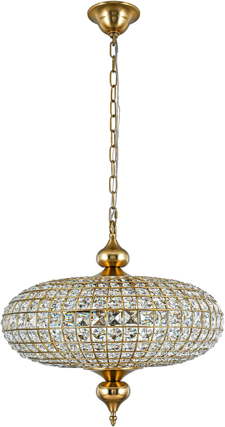 Brass Crystal Chandelier 20.5" Vintage Dining Room Chandelier Over Table