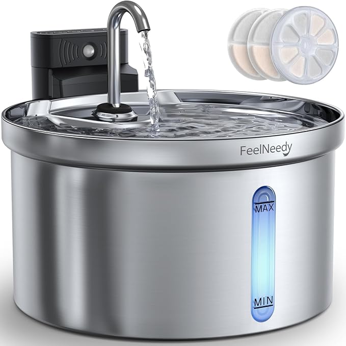 Wireless Cat Water Fountain FEELNEEDY Stainless Steel Automatic Pet Water