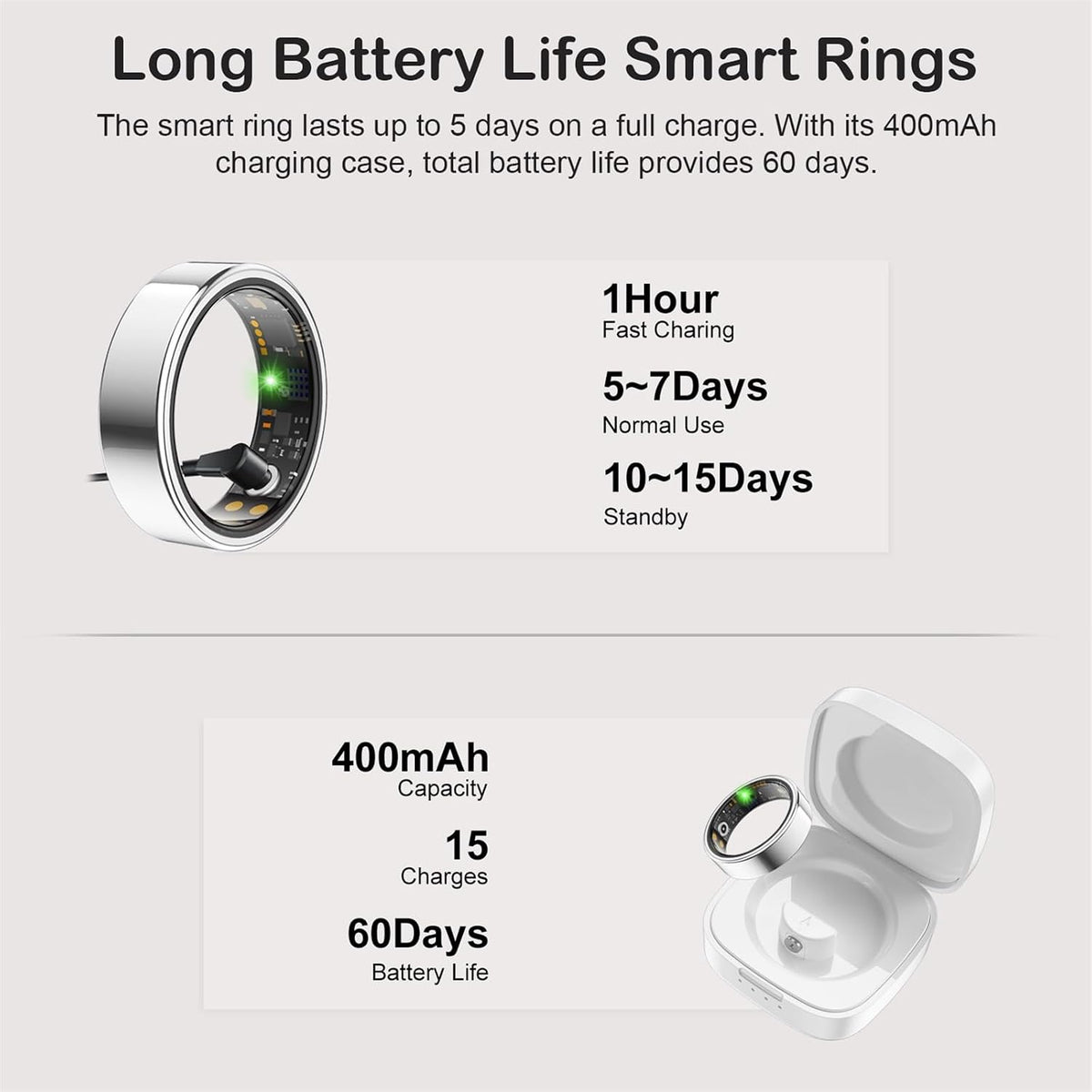 Smart Ring for Women Men, Sleep Activity Health Tracking Ring, Silver 8