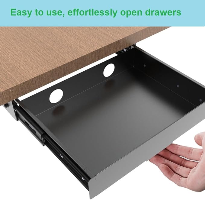 Under Desk Mounted Slide out Drawer, W 13.4" x D 9.3" Storage Organ...