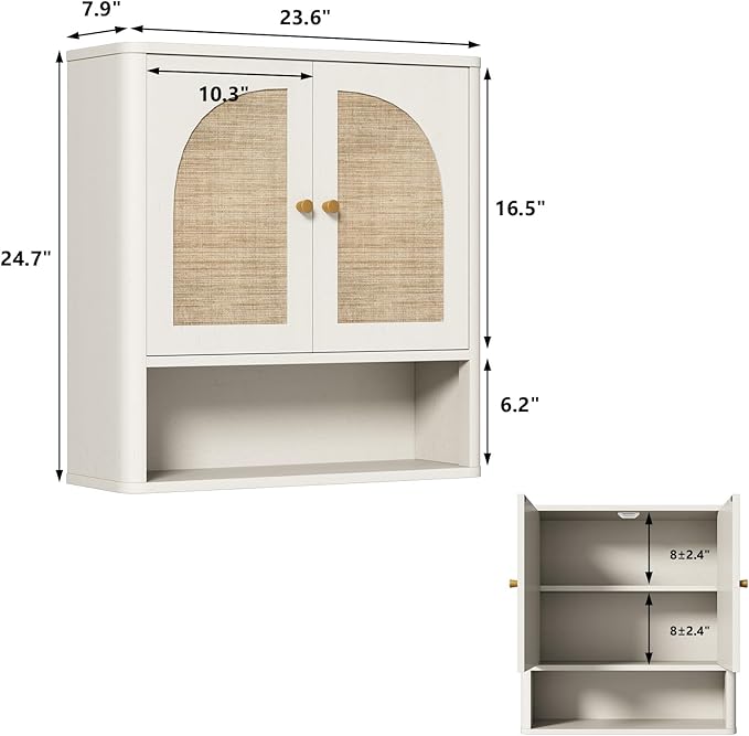 RUSTOWN Rattan Bathroom Wall Cabinet, Over The Toilet Storage Cabinets