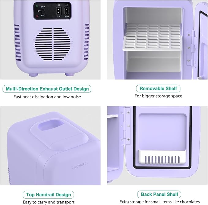 CROWNFUL Mini Fridge, 4 Liter/6 Can Portable Cooler and Warmer Personal