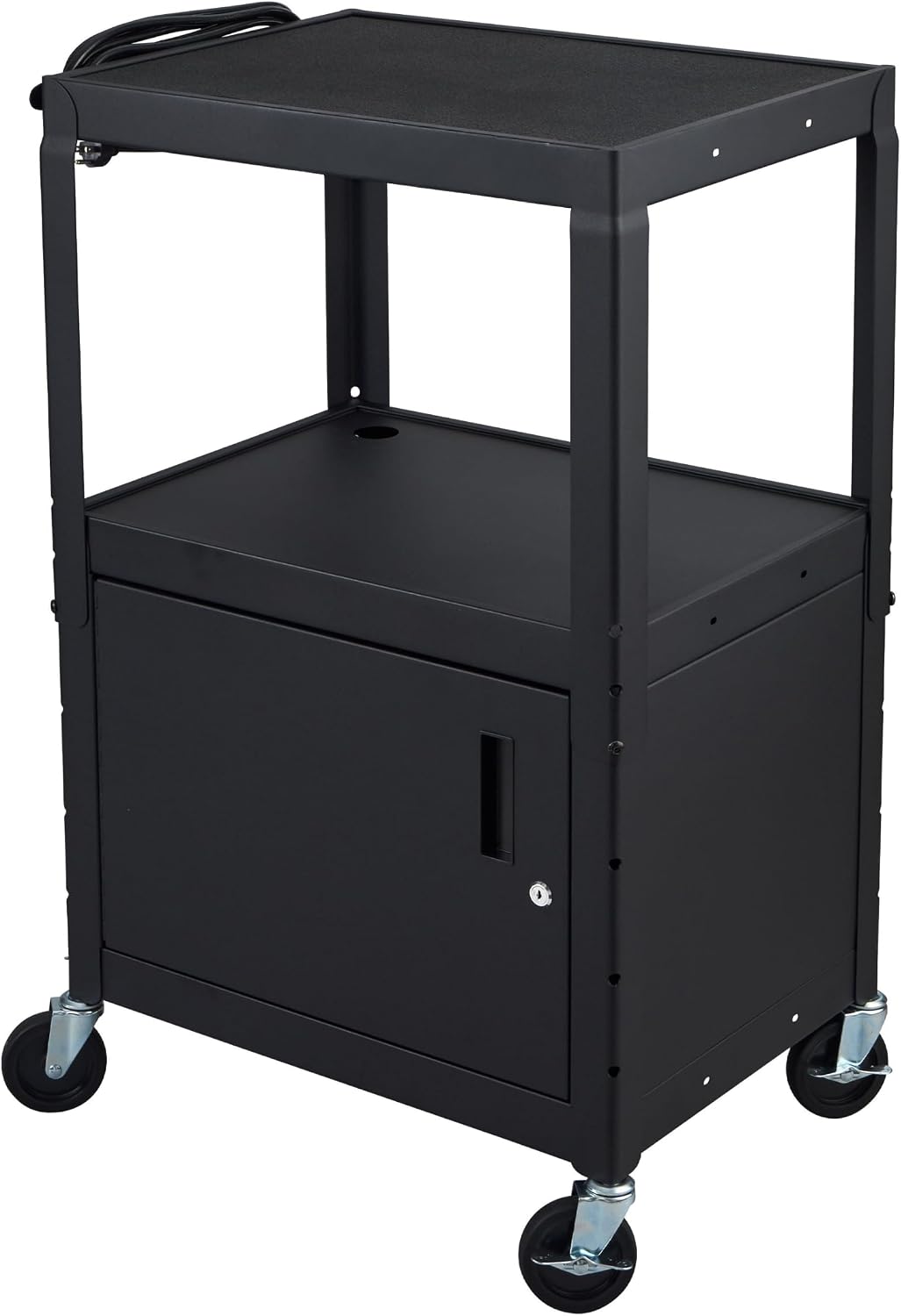 Luxor Multipurpose Adjustable Height Steel A/V Utility Cart with Cabinet - Black