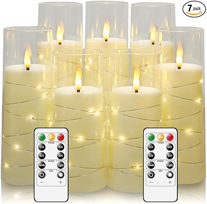 Flameless Candles with Embedded Star String, Battery Operated LED Pillar (Set...