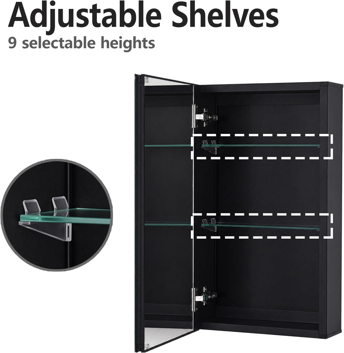 14 x 24 Black Aluminum Medicine Cabinet with Mirror, Recessed/Surface Mount