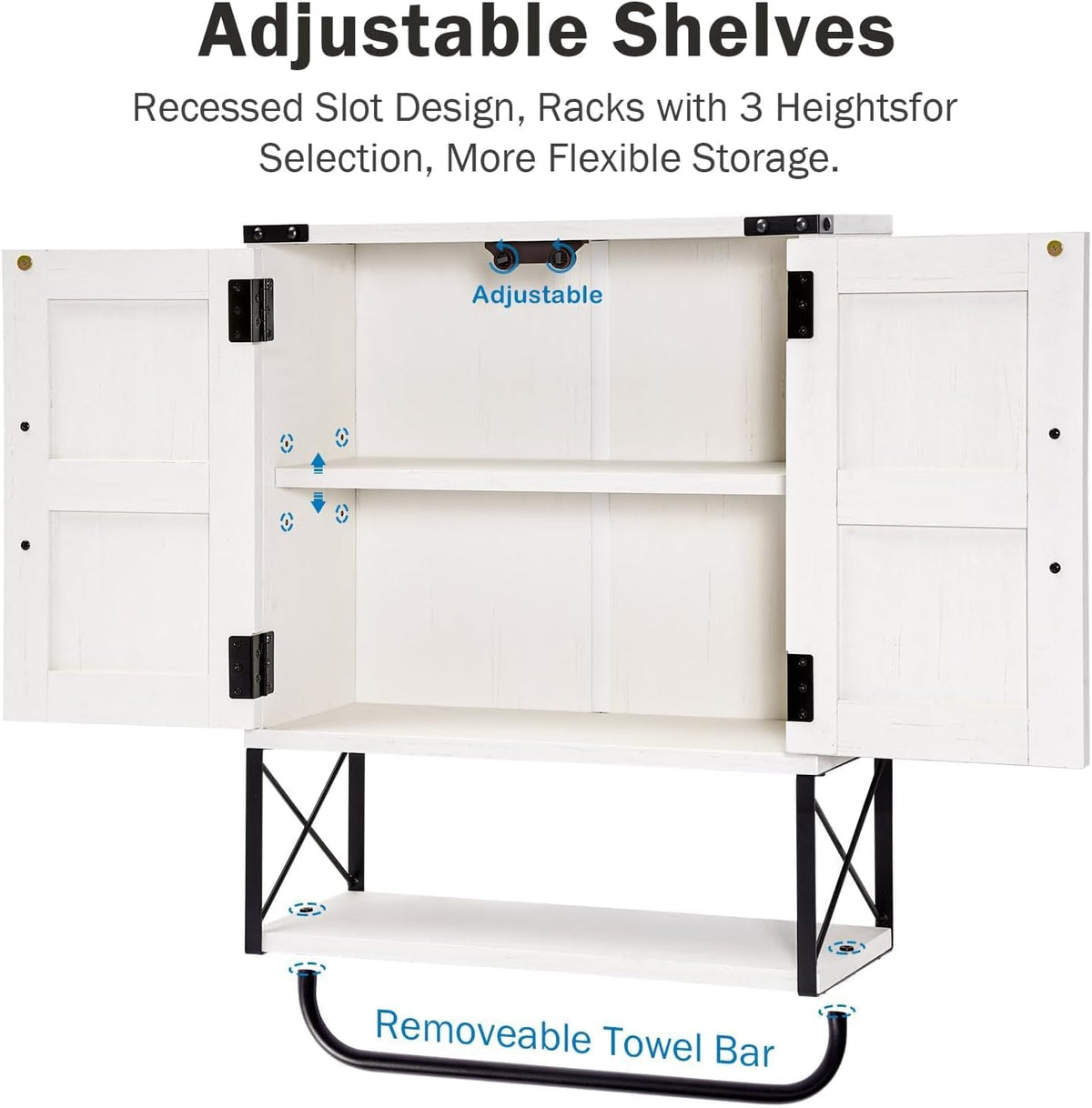 RUSTOWN Farmhouse Medicine Cabinet with 2 Barn Door & Towel Bar Rack