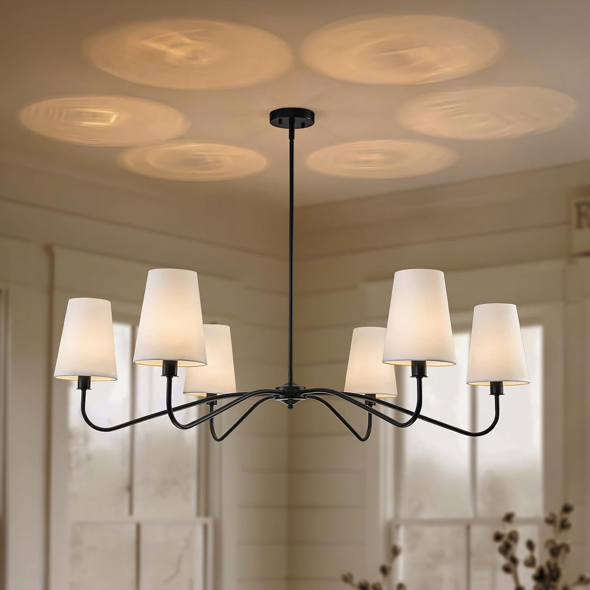 47'' Oversized Farmhouse Chandelier with Shades, 6-Light Large Chande...